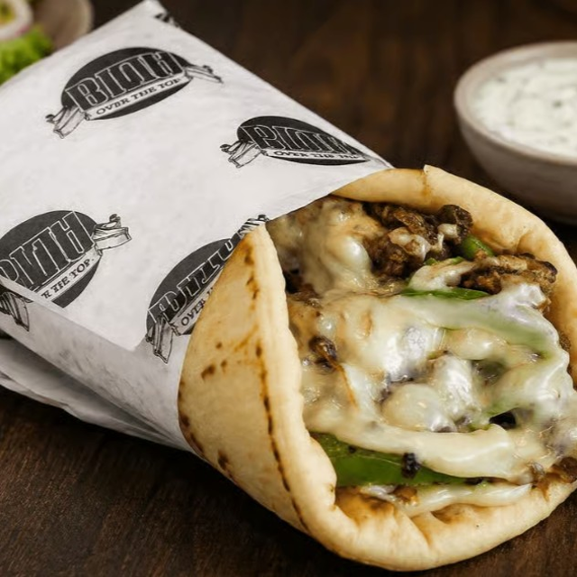 Philly Cheesesteak Pita w/ Provolone Cheese.